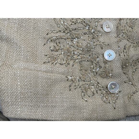 Ralph Lauren Purple Label Beige Silk Beaded Jacket 12 Button Front - Picture 9 of 15